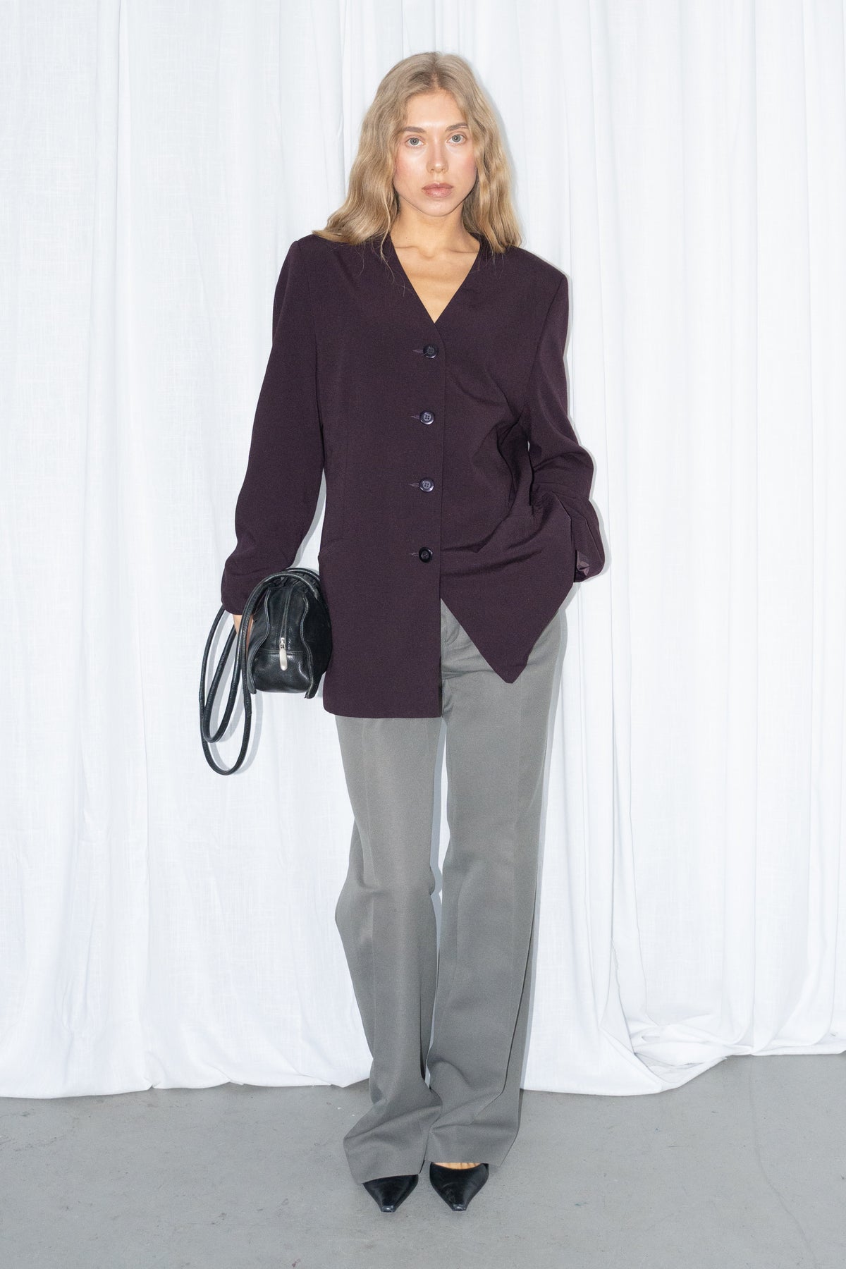 Burgundy V-Neck Blazer - Size L