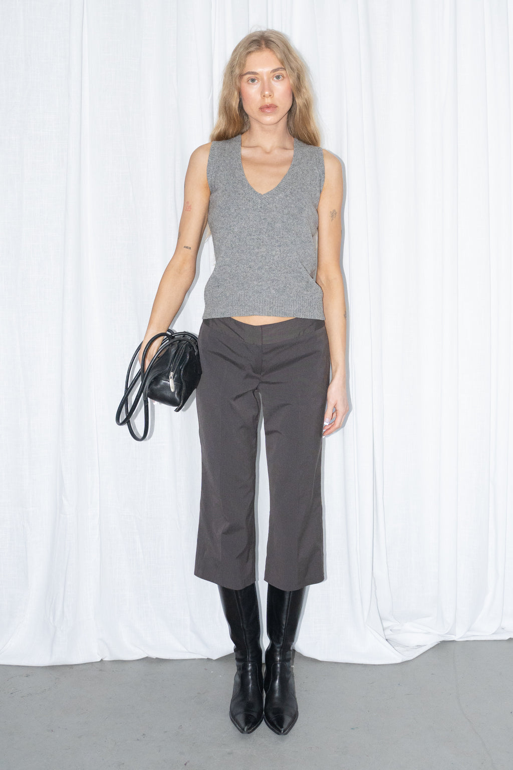 Grey/Brown Tailored Capri Trousers - Size S