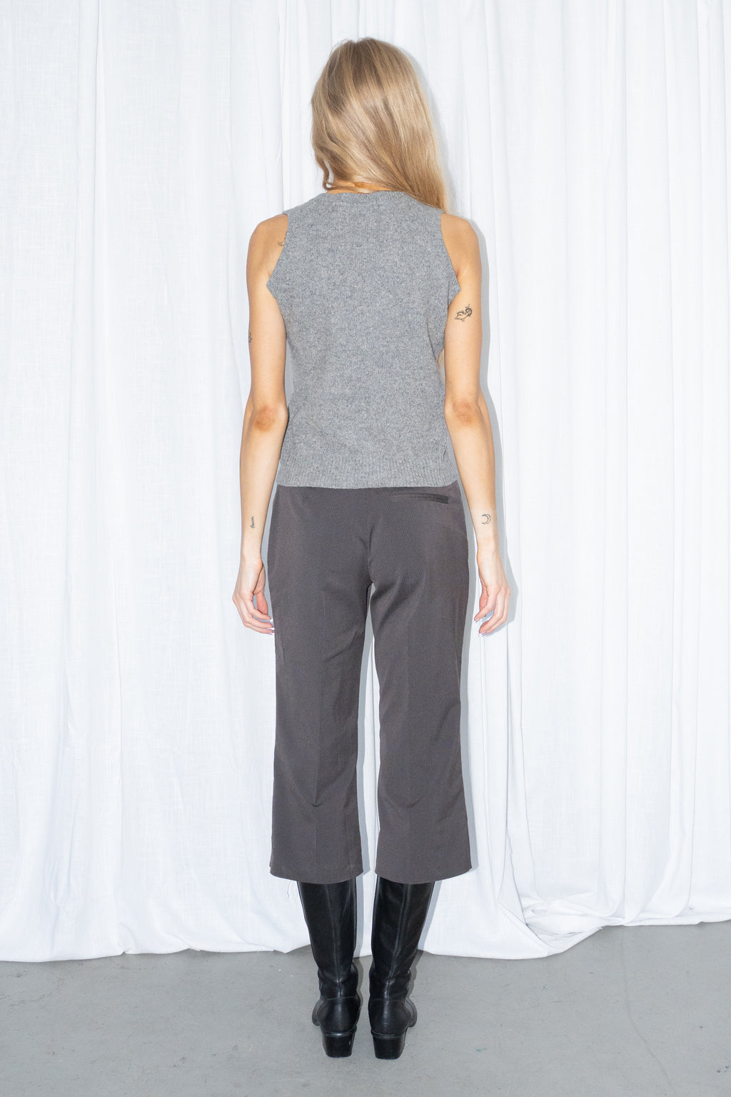 Grey/Brown Tailored Capri Trousers - Size S