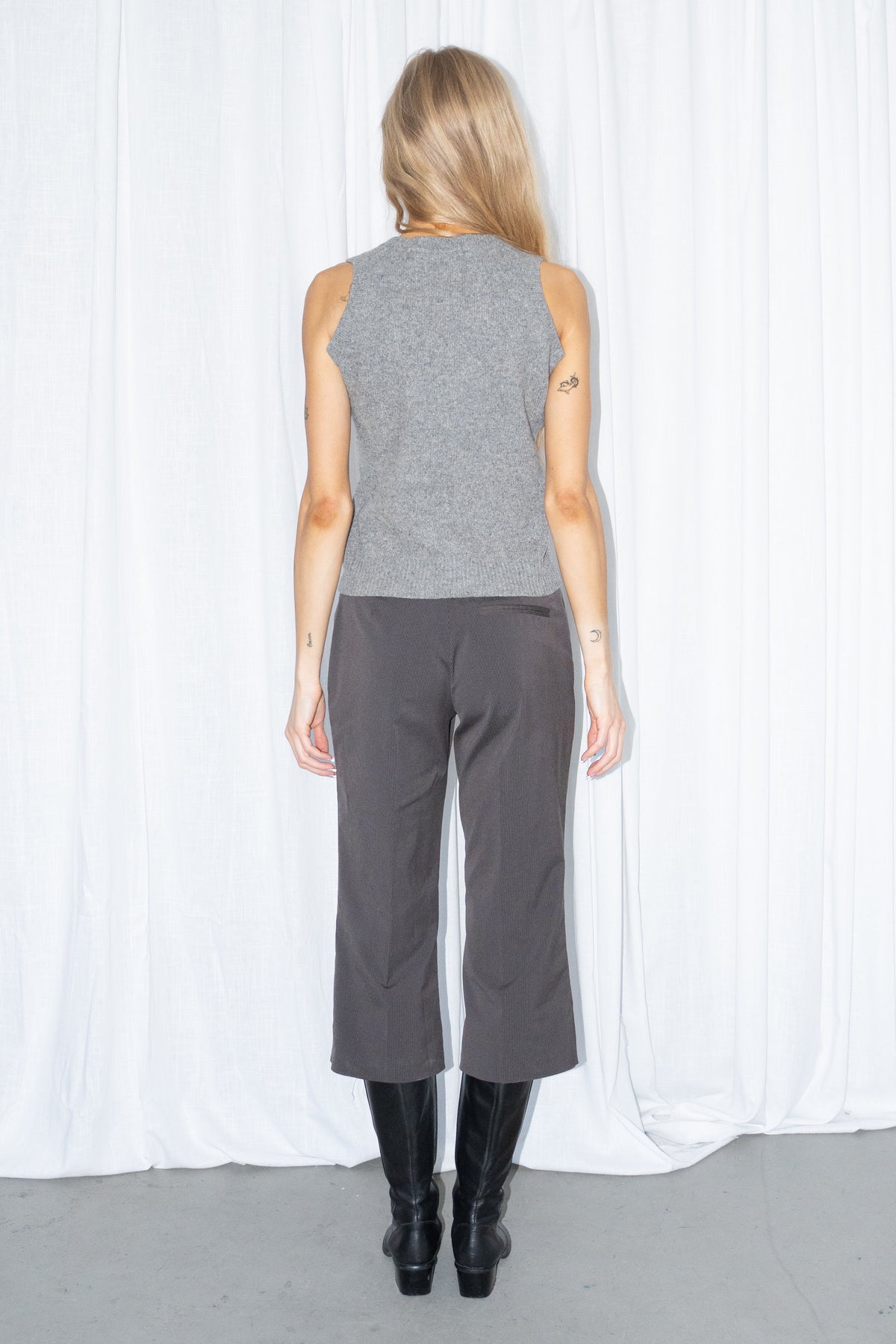 Grey/Brown Tailored Capri Trousers - Size S