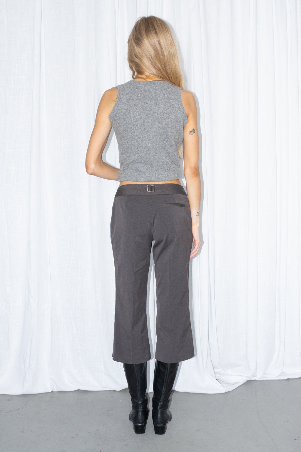 Grey/Brown Tailored Capri Trousers - Size S