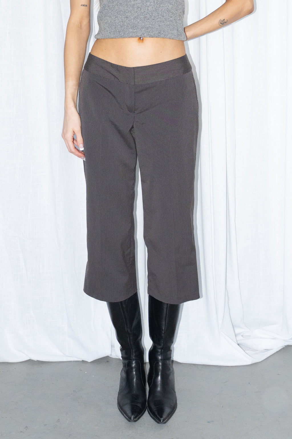 Grey/Brown Tailored Capri Trousers - Size S