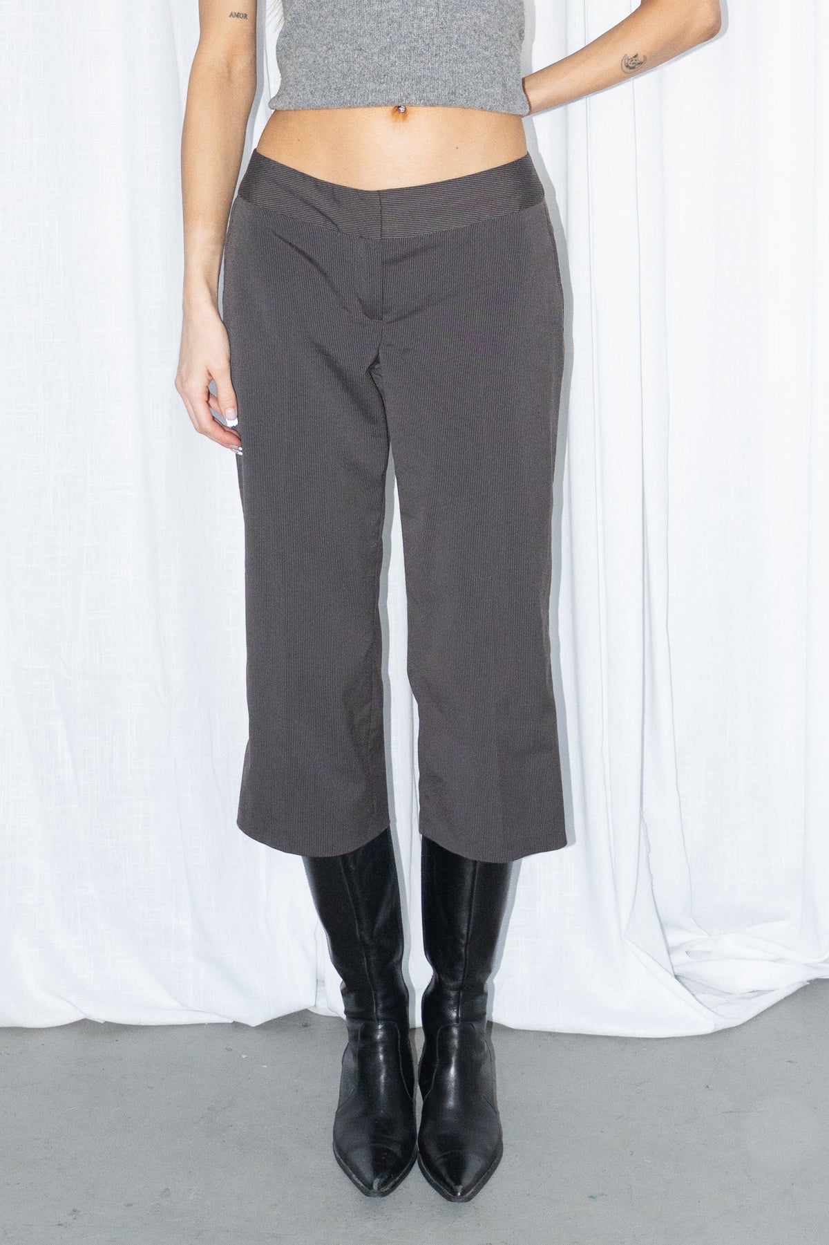 Grey/Brown Tailored Capri Trousers - Size S