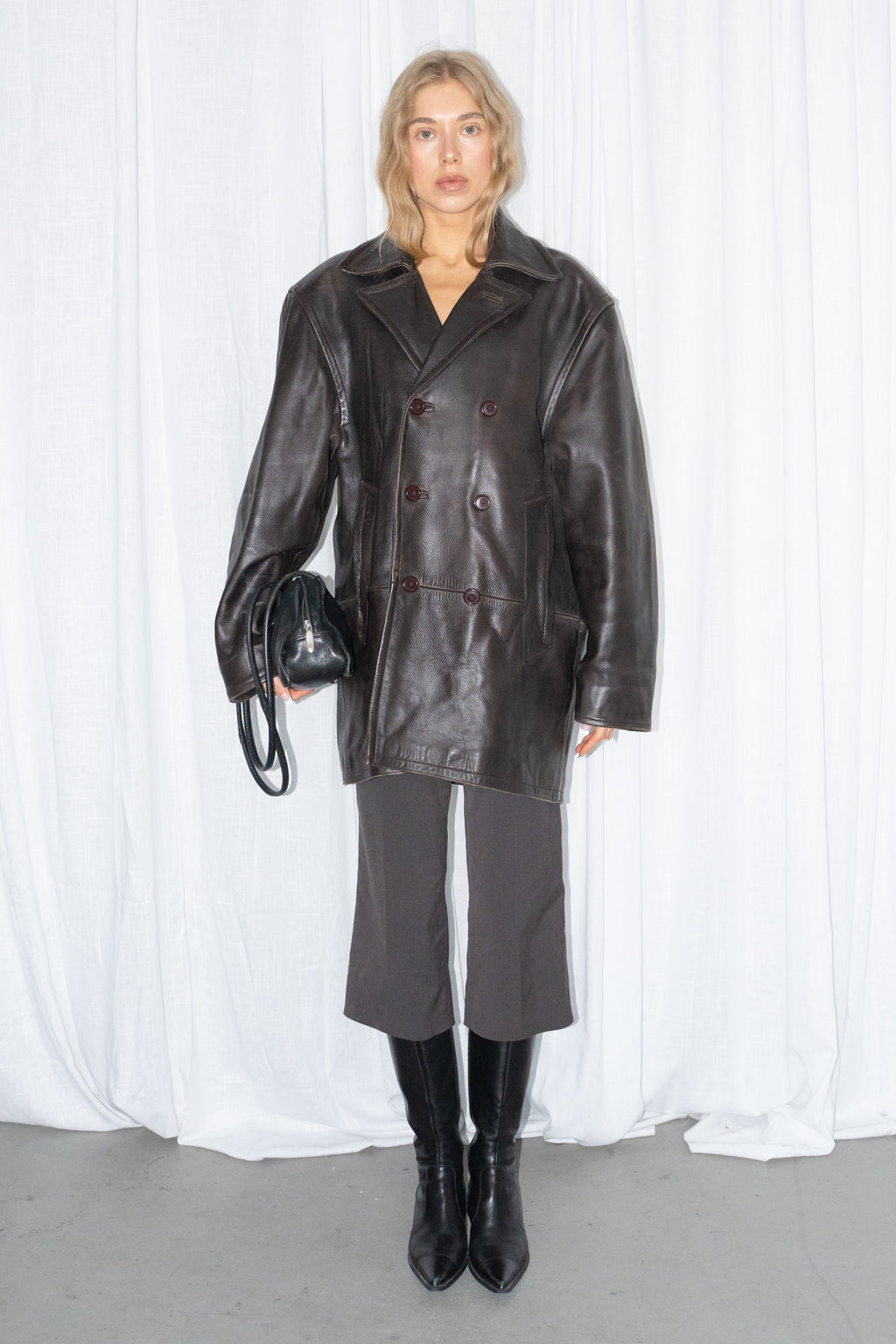 Dark Brown Leather Coat - Size XXL