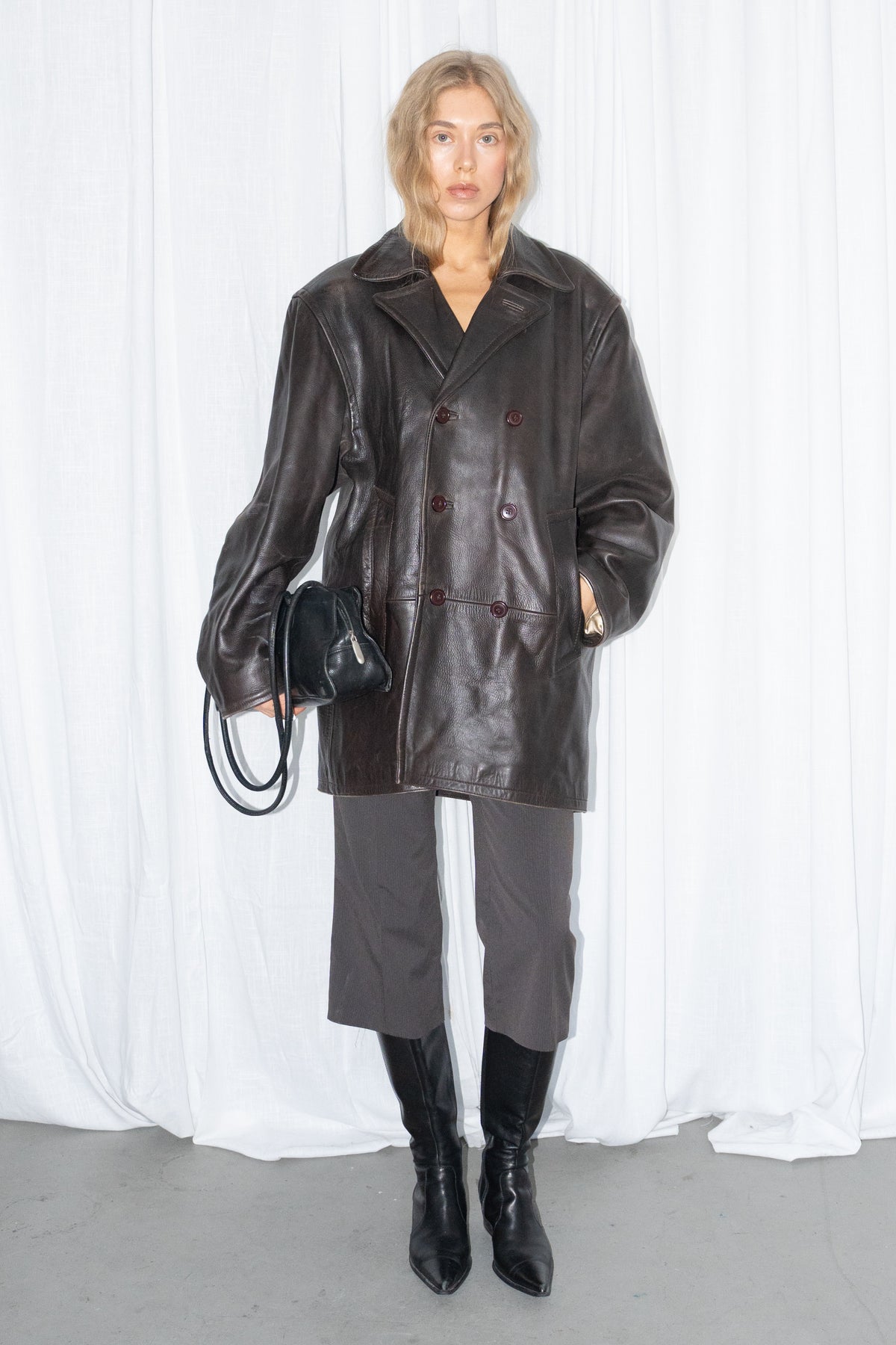 Dark Brown Leather Coat - Size XXL