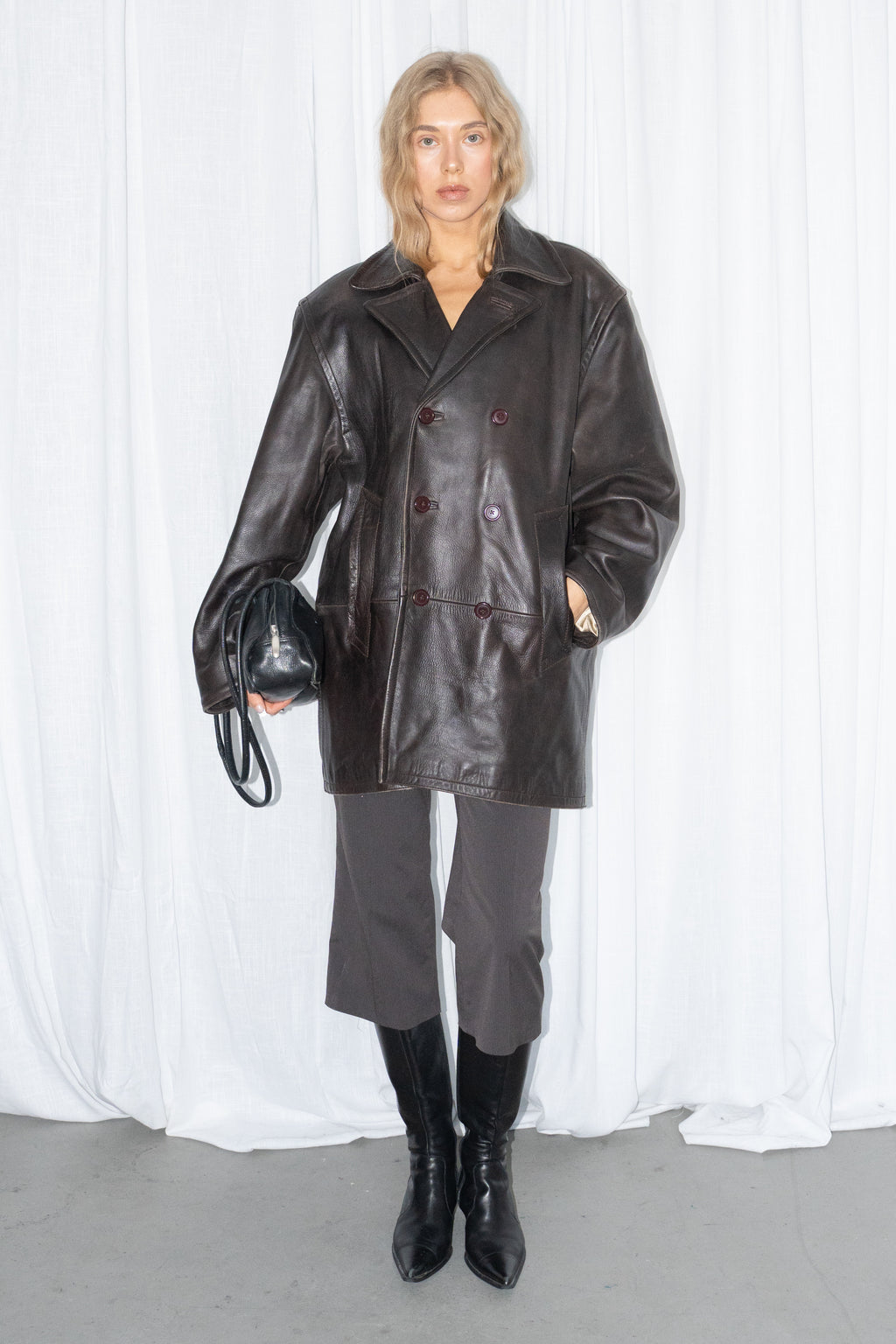 Dark Brown Leather Coat - Size XXL