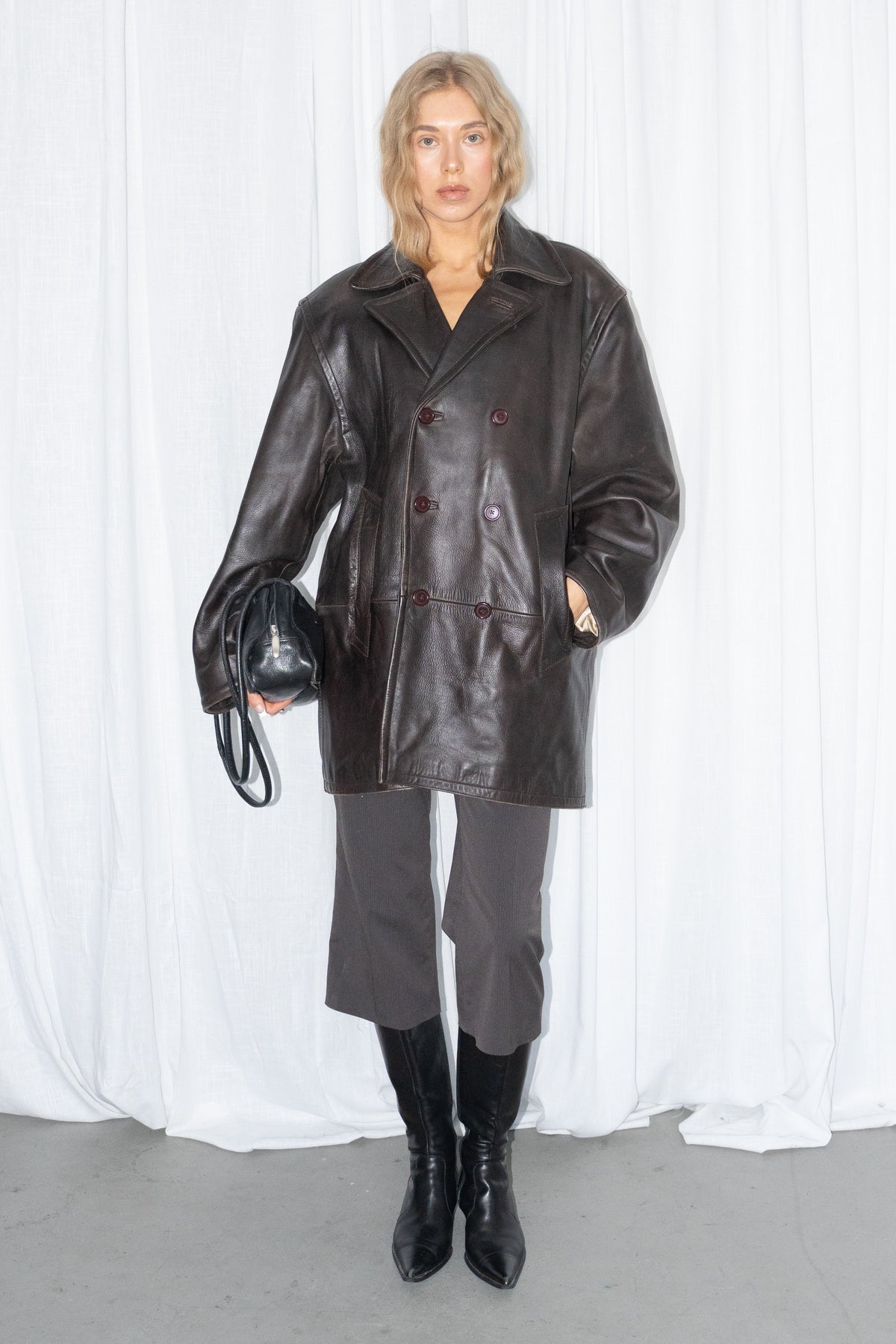Dark Brown Leather Coat - Size XXL