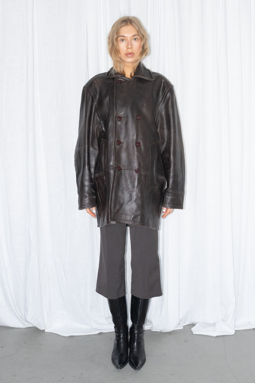 Dark Brown Leather Coat - Size XXL