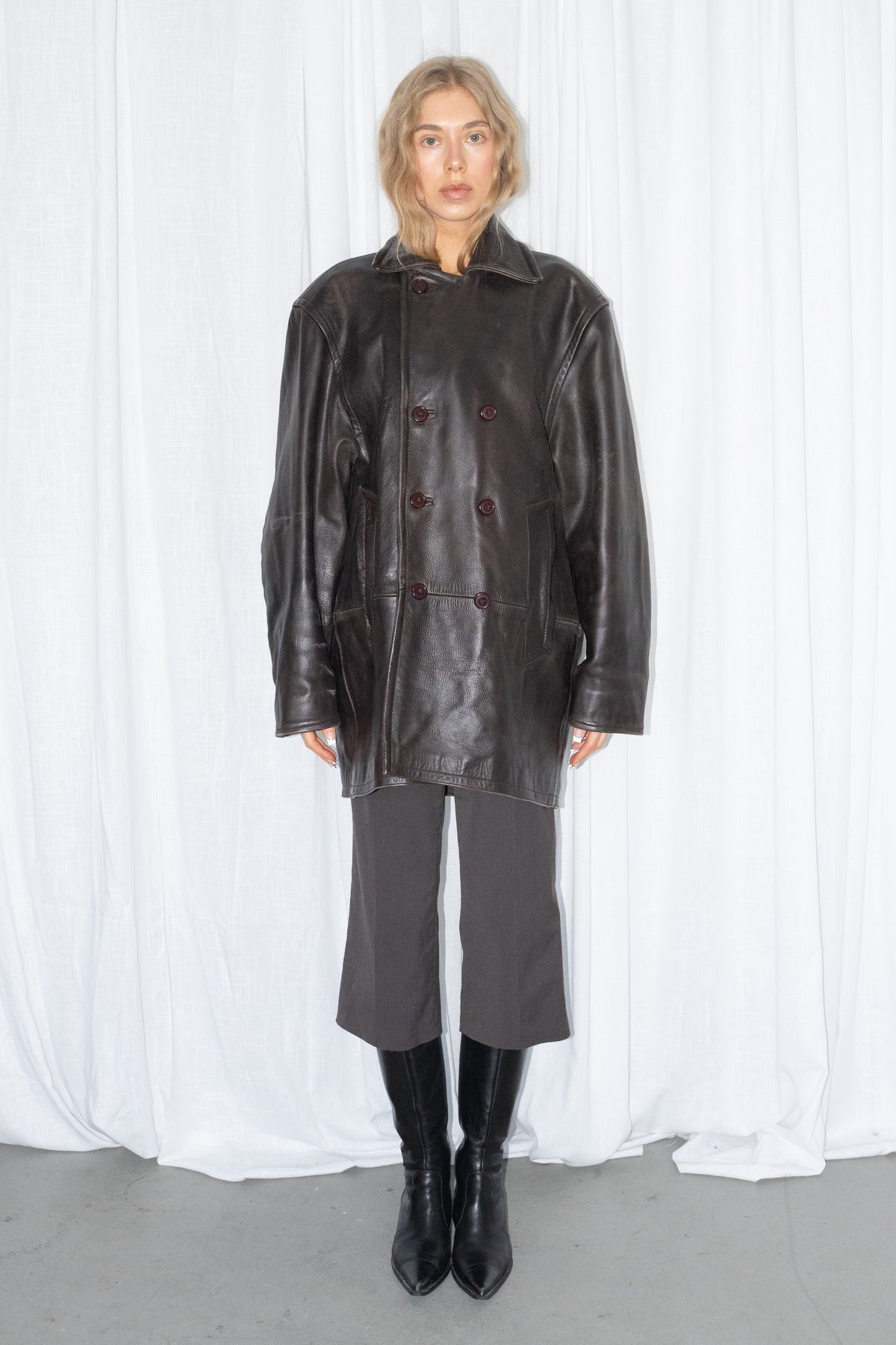 Dark Brown Leather Coat - Size XXL