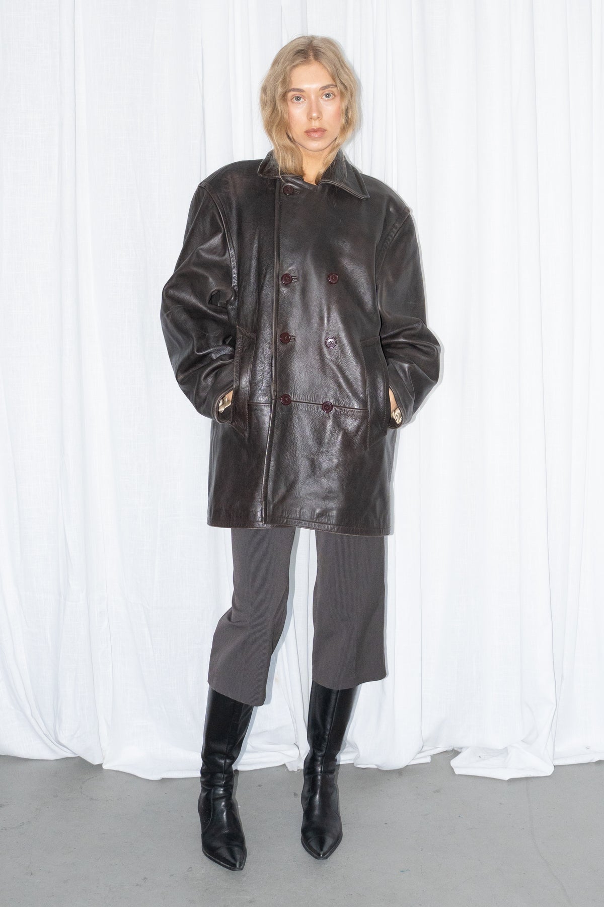 Dark Brown Leather Coat - Size XXL