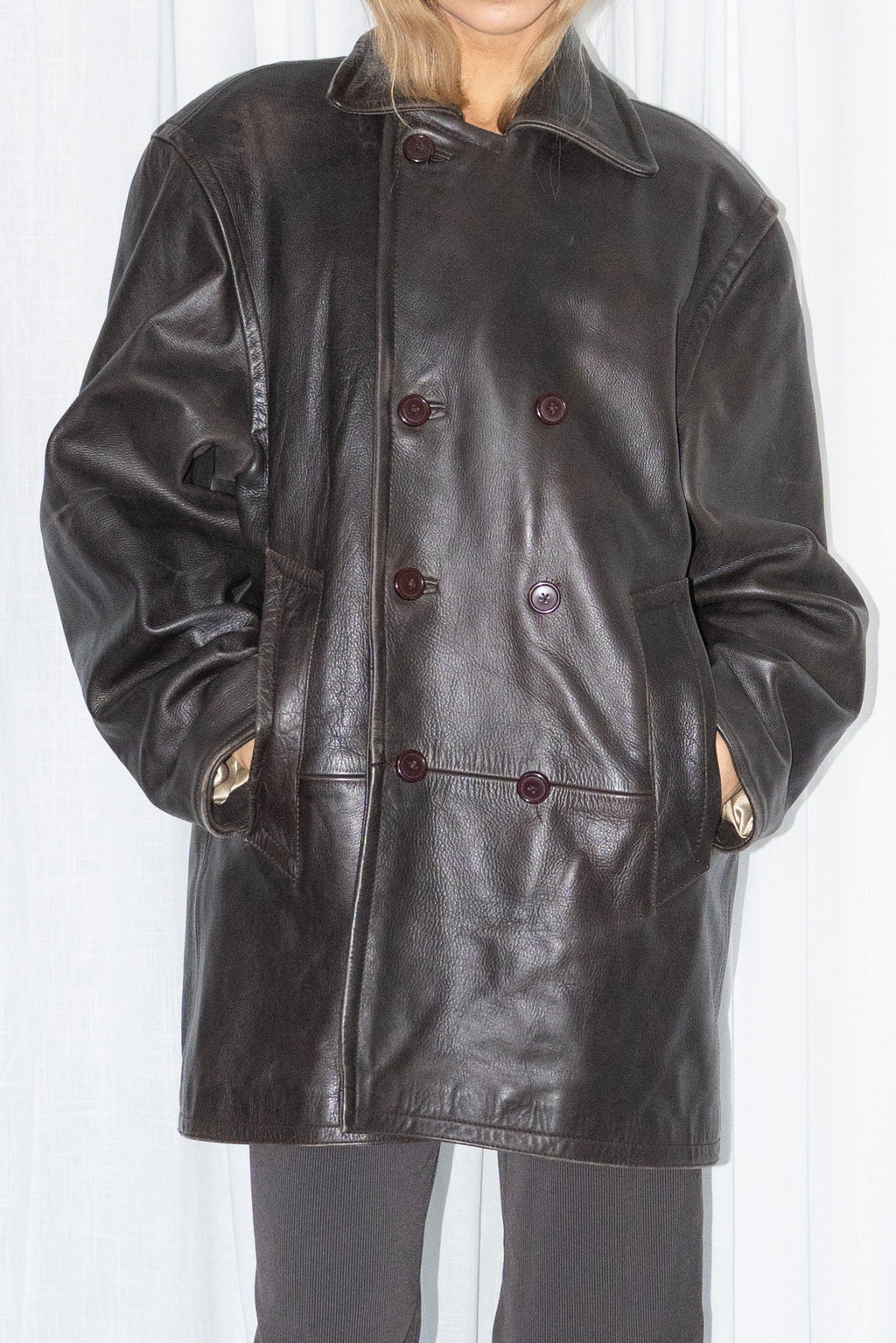 Dark Brown Leather Coat - Size XXL