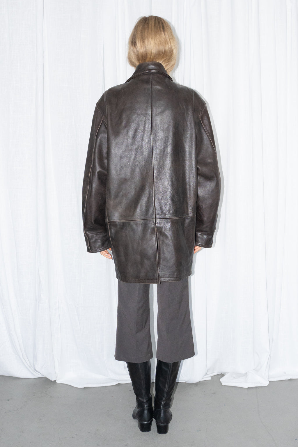 Dark Brown Leather Coat - Size XXL