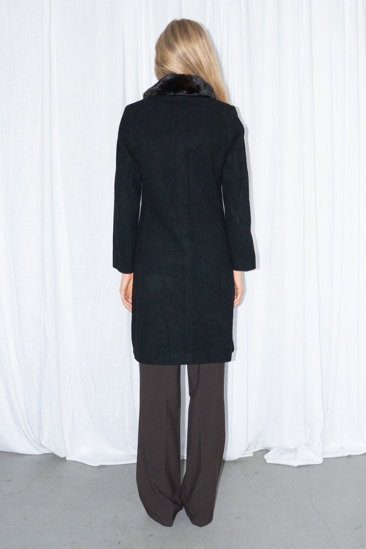 Black Fur Collar Coat - Size S
