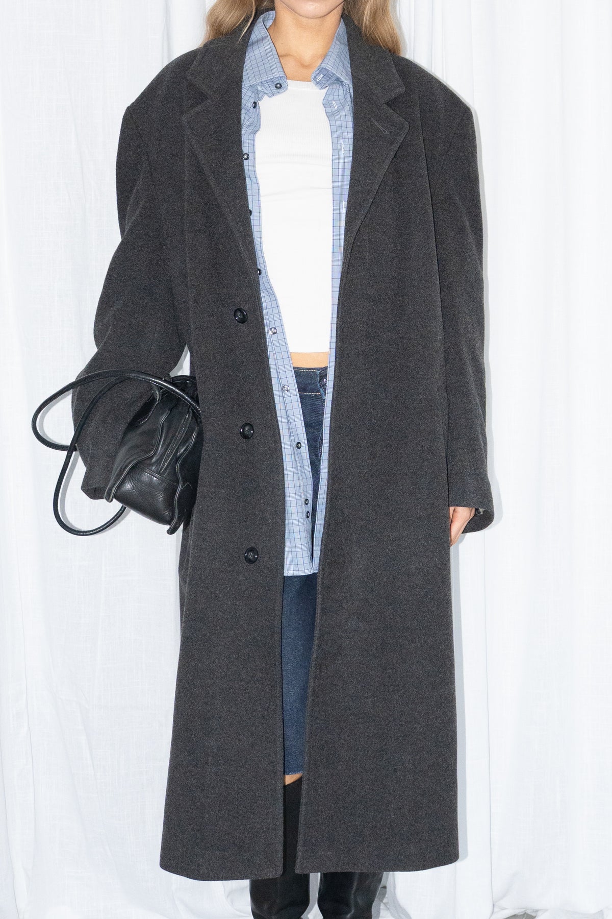 Grey Oversized Wool Long Coat - Size XL