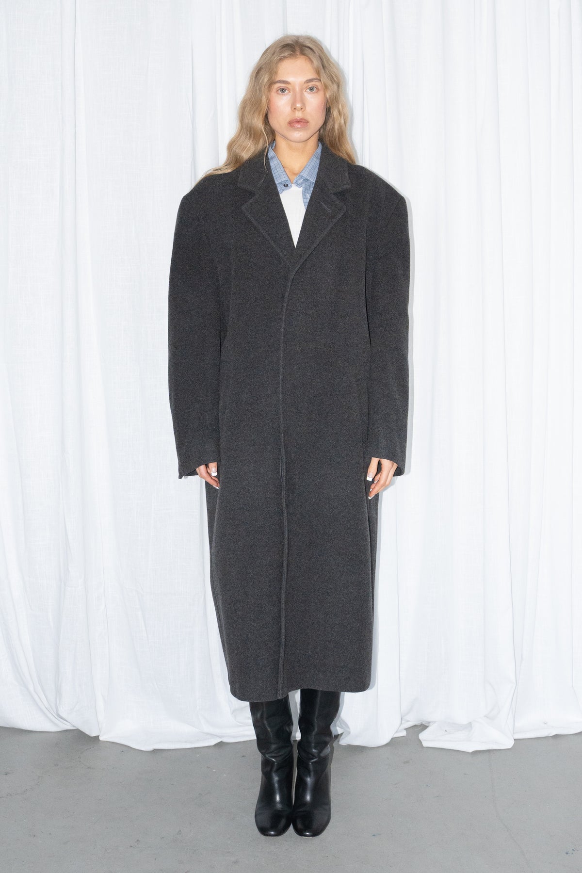 Grey Oversized Wool Long Coat - Size XL