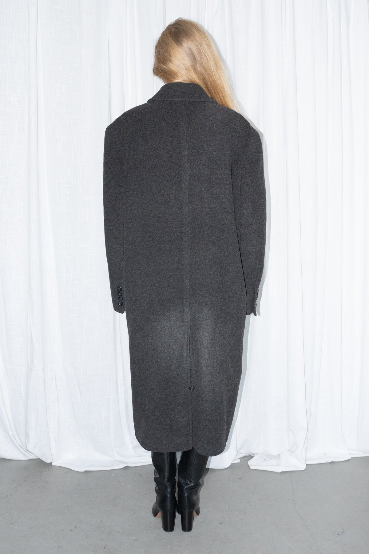 Grey Oversized Wool Long Coat - Size XL