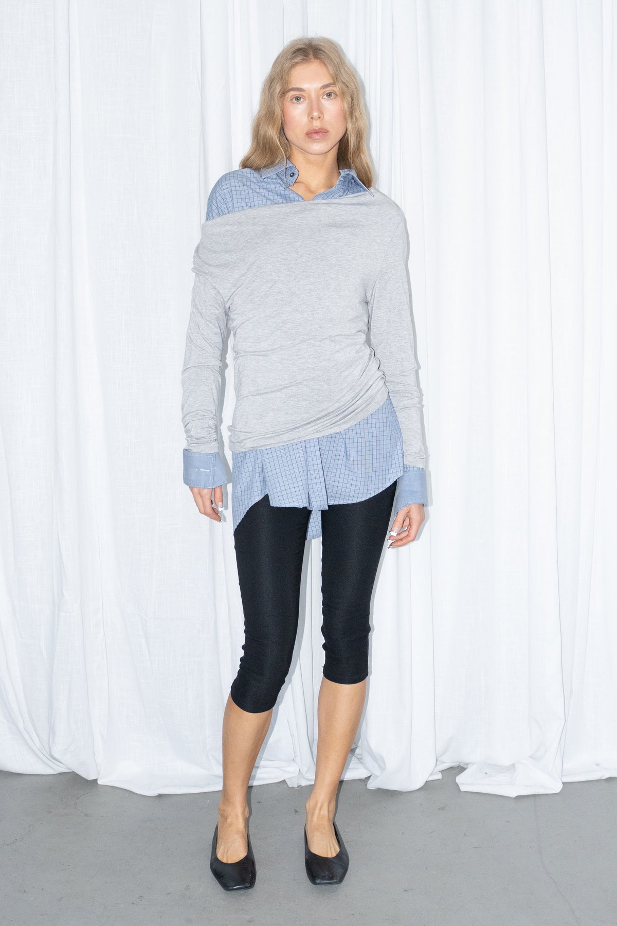 Grey Off-the-Shoulder Waterfal Top - Size L