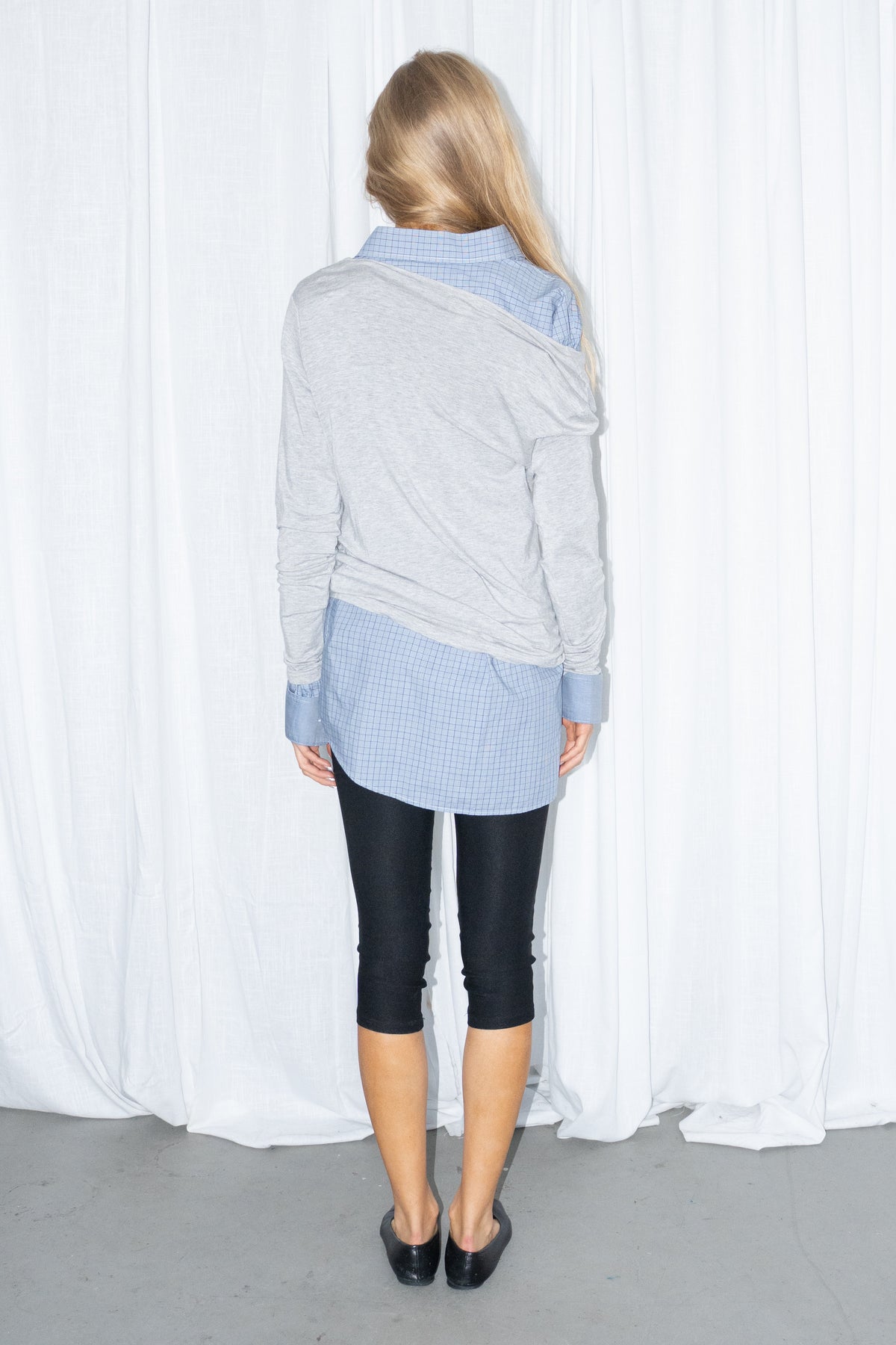 Grey Off-the-Shoulder Waterfal Top - Size L