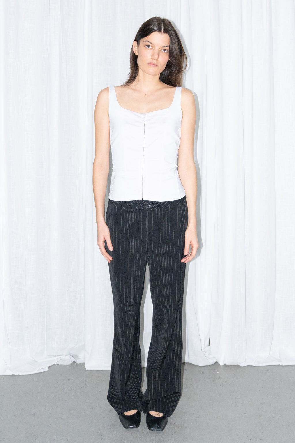 White Corset-Style Square-Neck Top