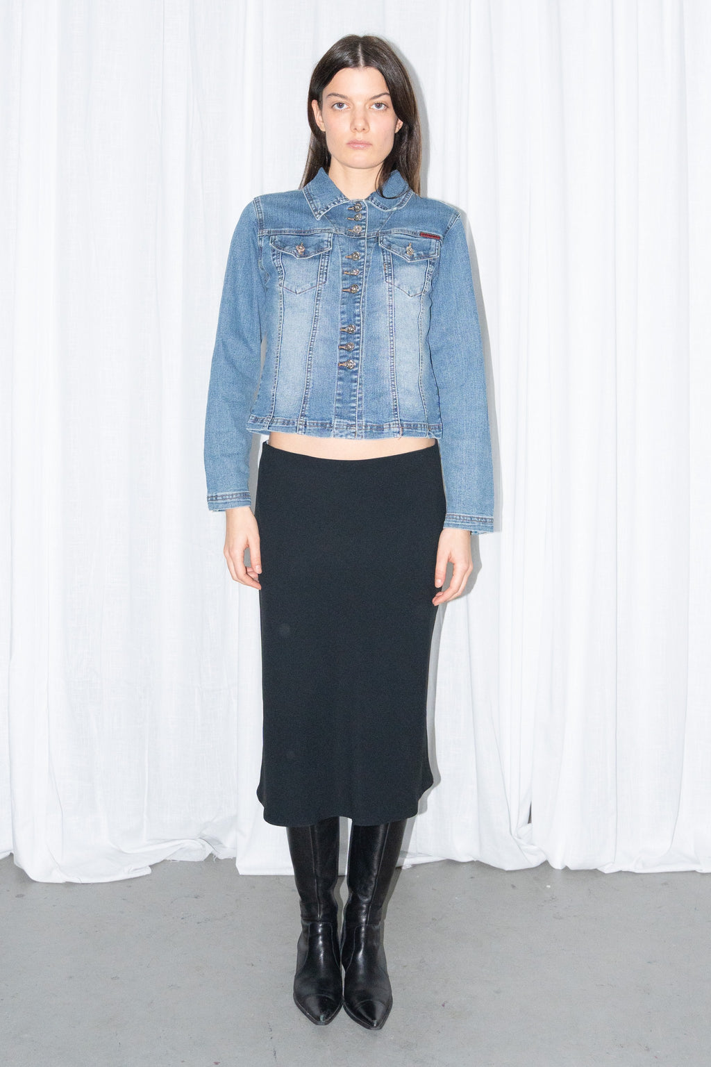 Light Blue Denim Cropped Jacket