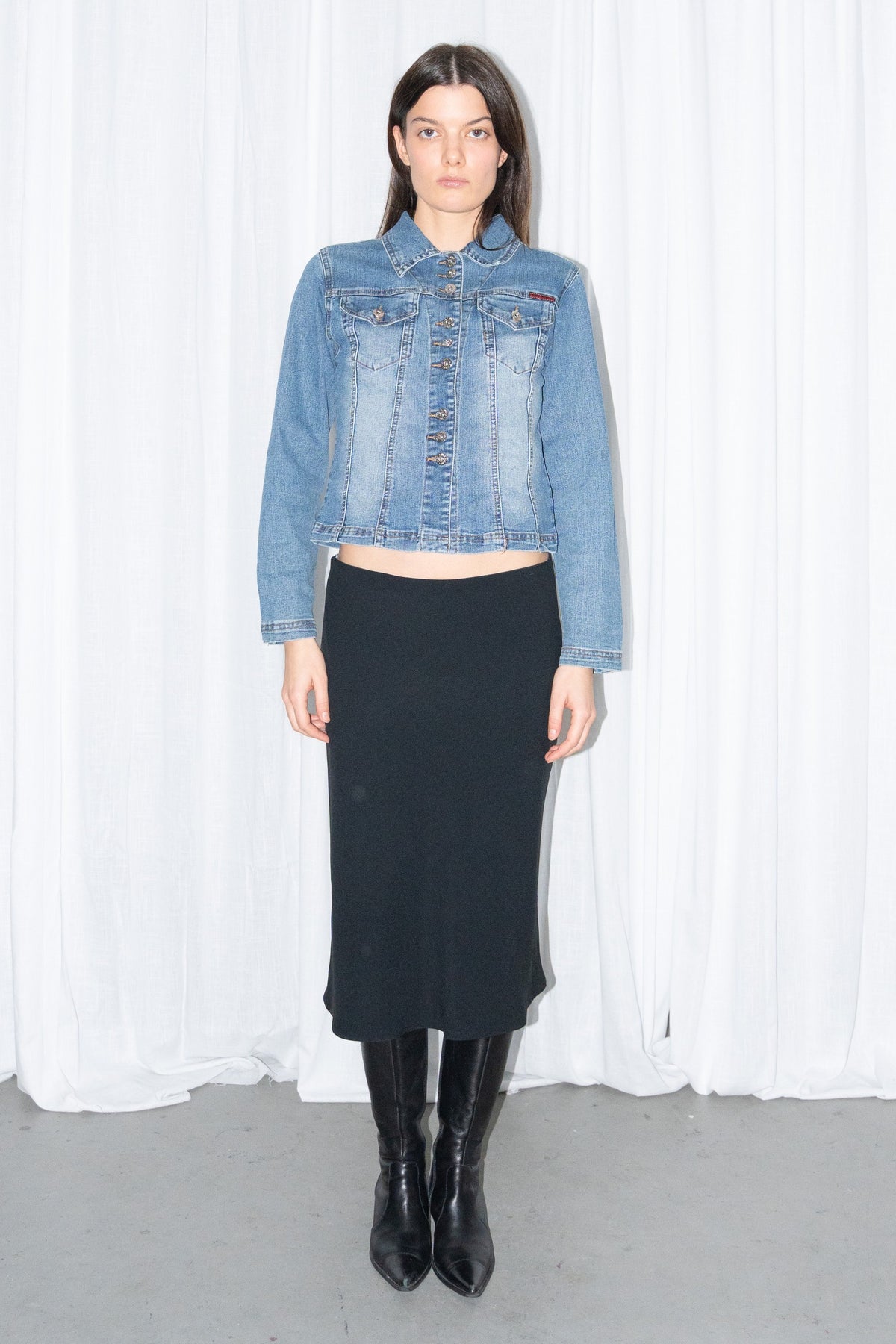 Light Blue Denim Cropped Jacket