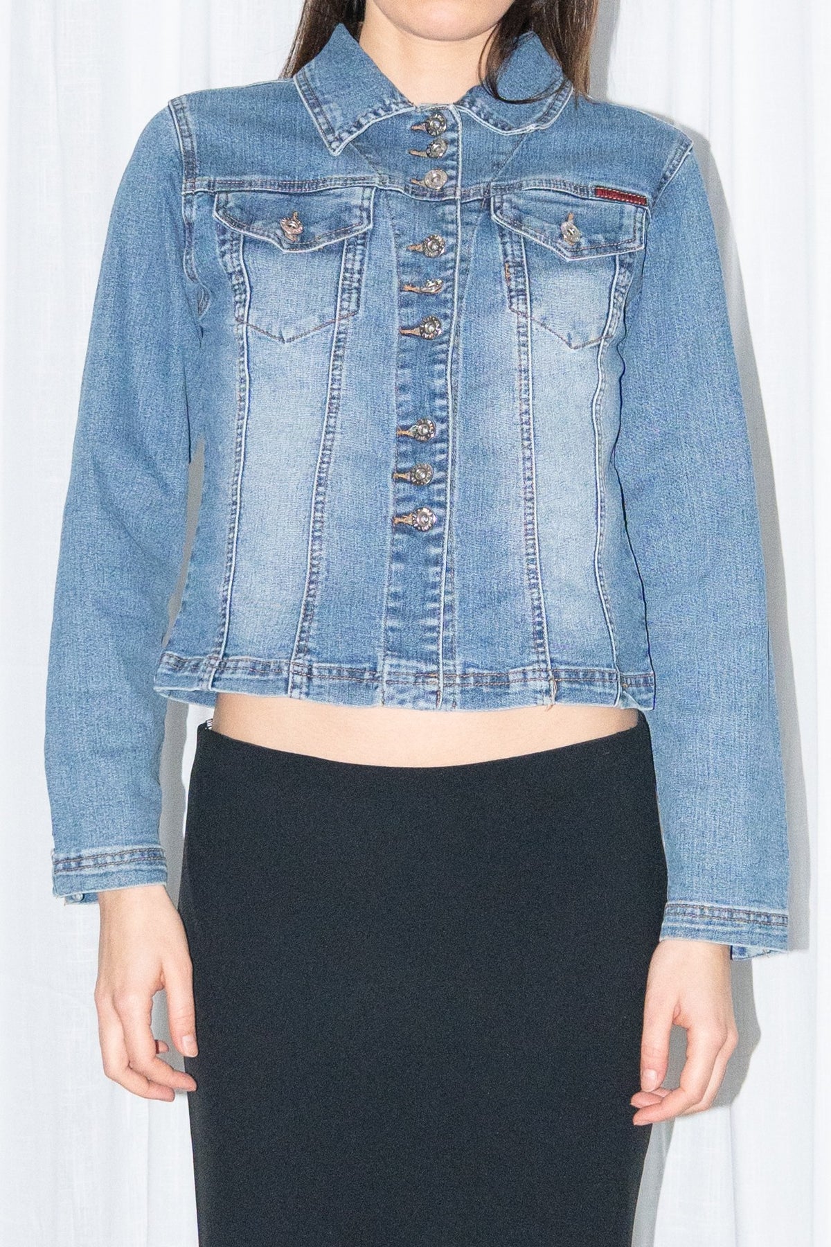 Light Blue Denim Cropped Jacket