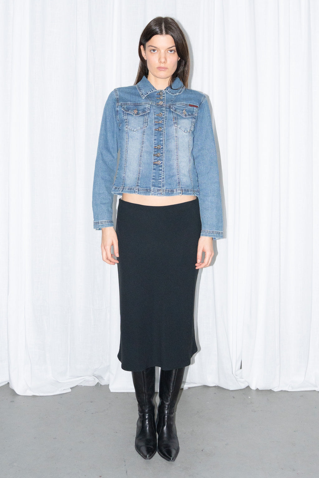 Light Blue Denim Cropped Jacket