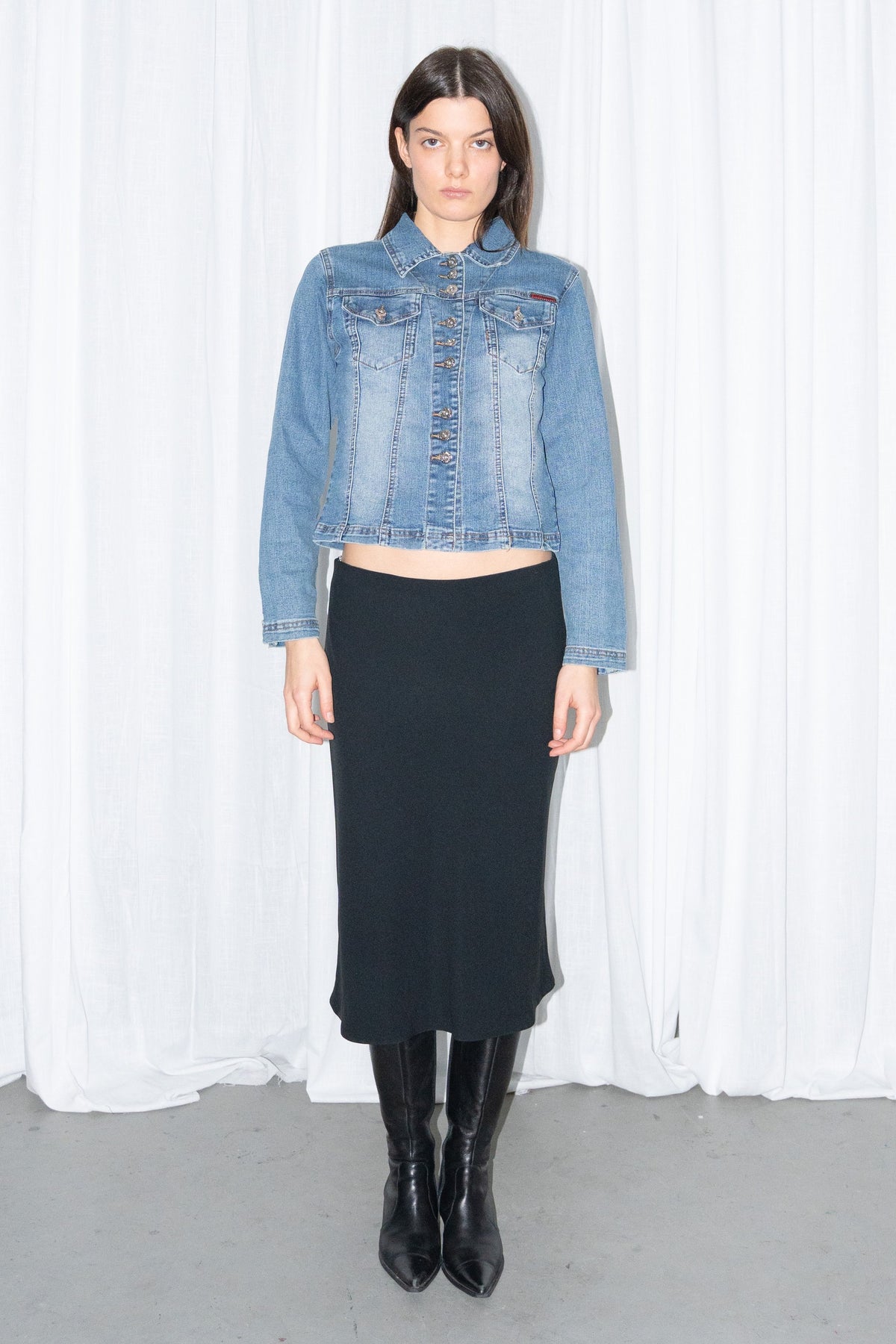 Light Blue Denim Cropped Jacket