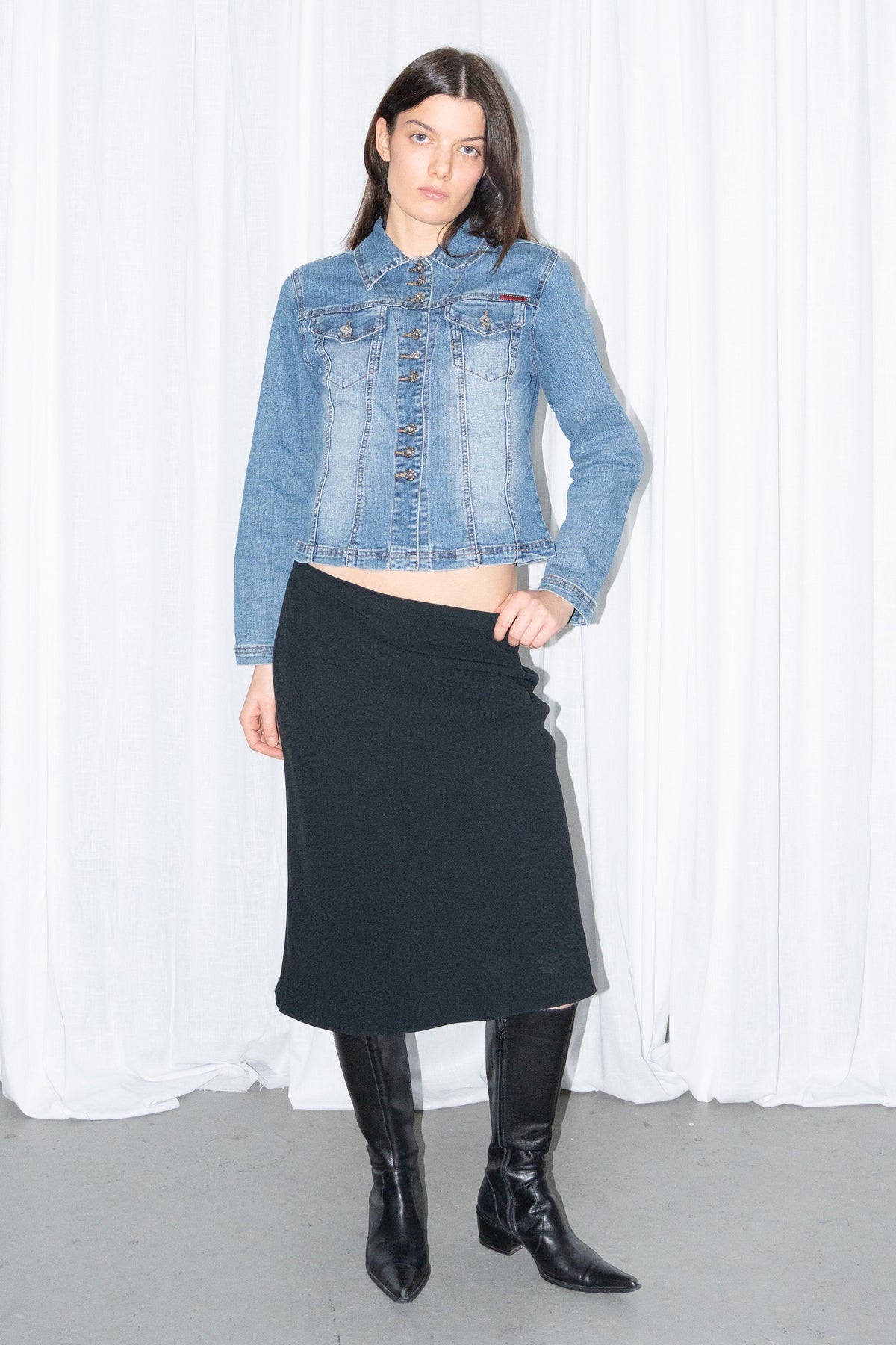 Light Blue Denim Cropped Jacket