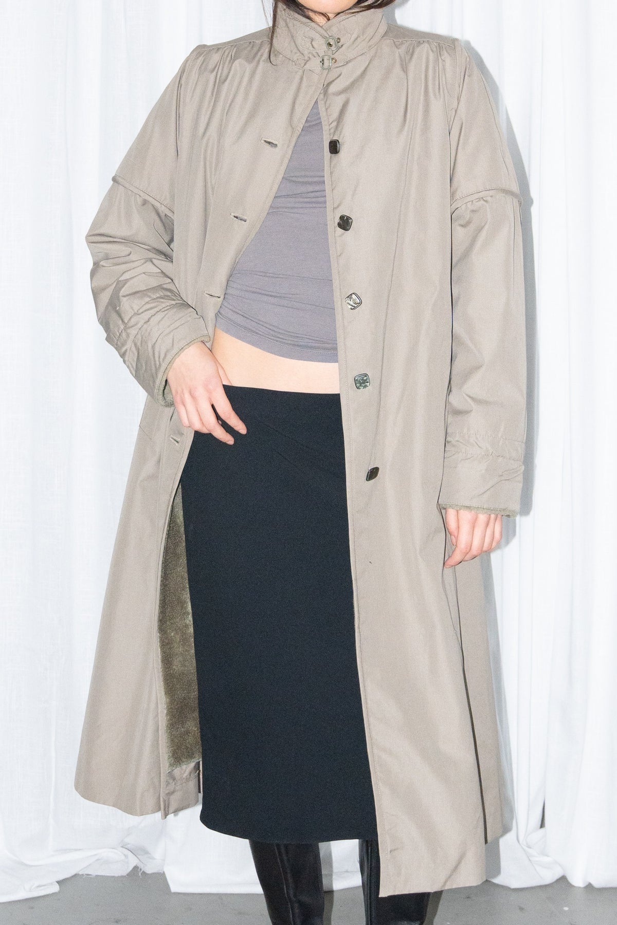 Khaki Long Wool Trench Coat
