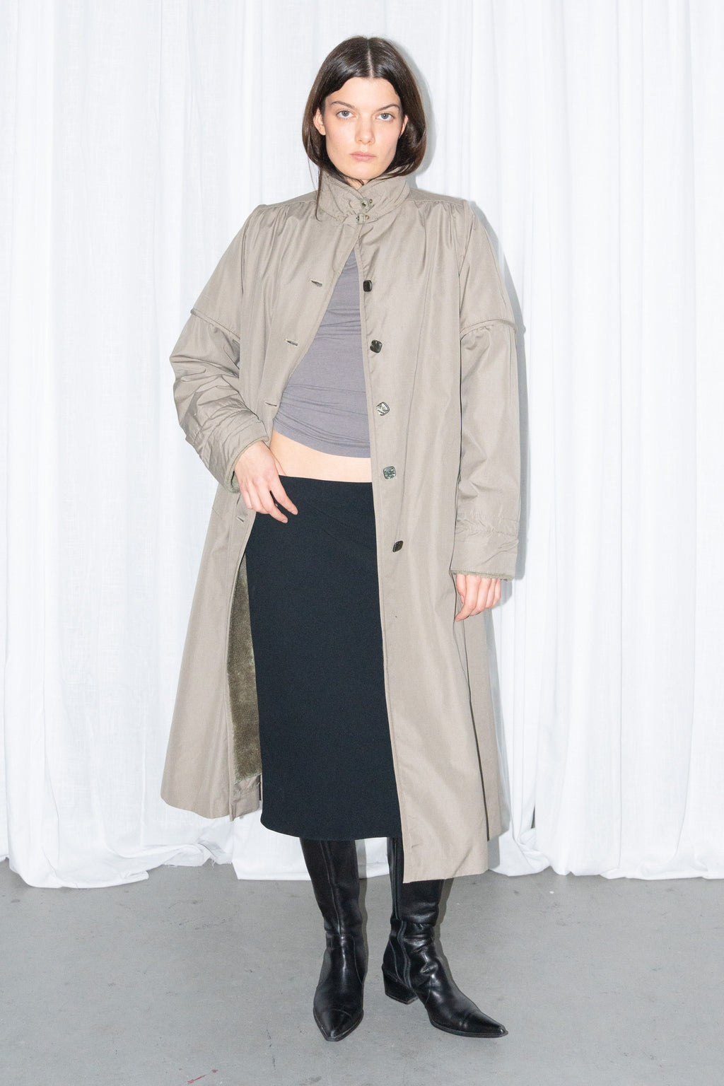 Khaki Long Wool Trench Coat