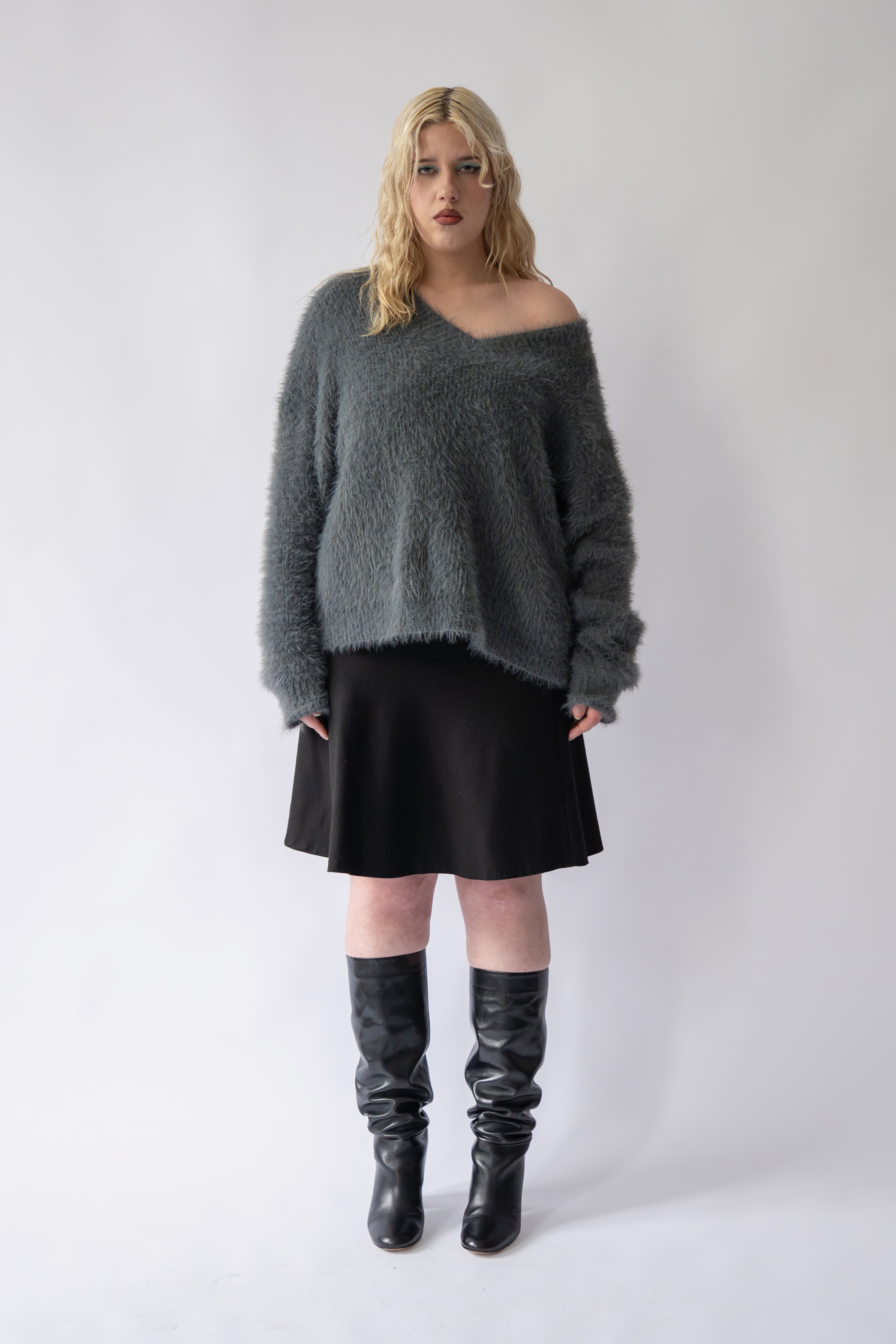 Fluffy Grey  Knit Jumper Oversized Fit