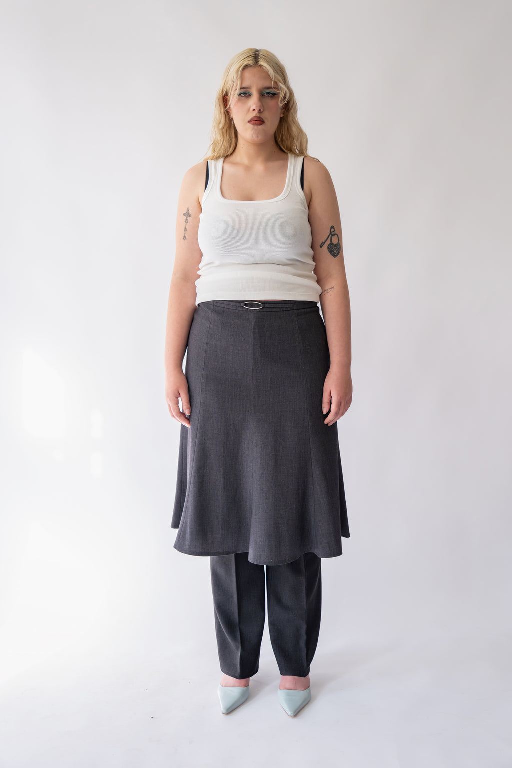 Grey Flowy Midi Skirt