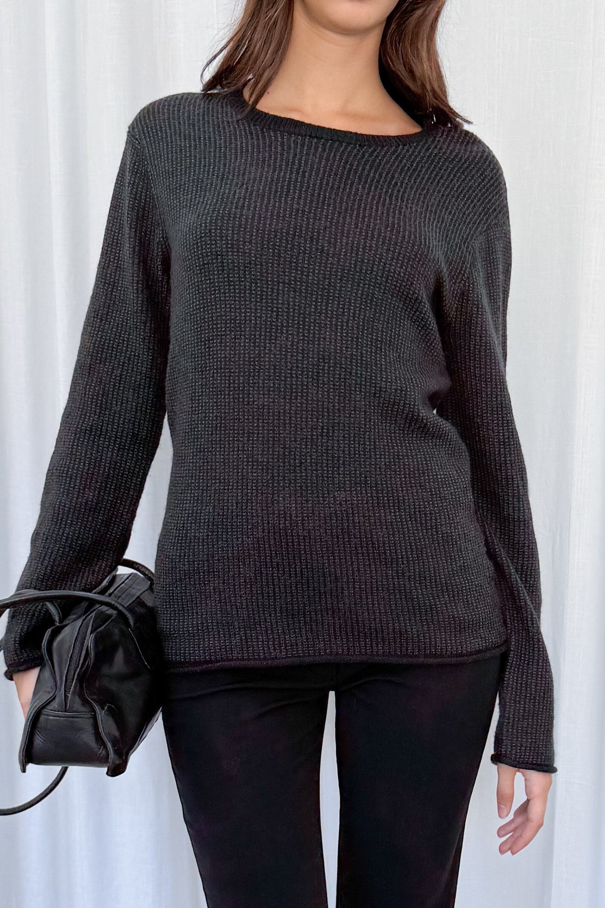 Jumper Dark Grey Black Wool - Size L