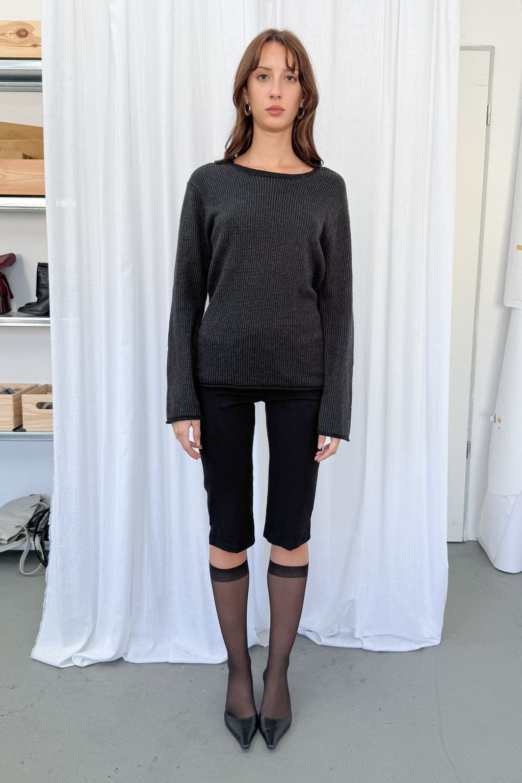 Jumper Dark Grey Black Wool - Size L