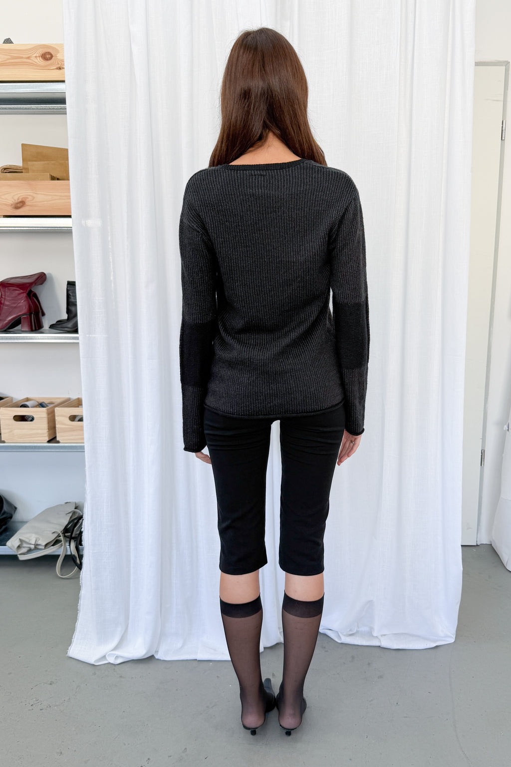 Jumper Dark Grey Black Wool - Size L