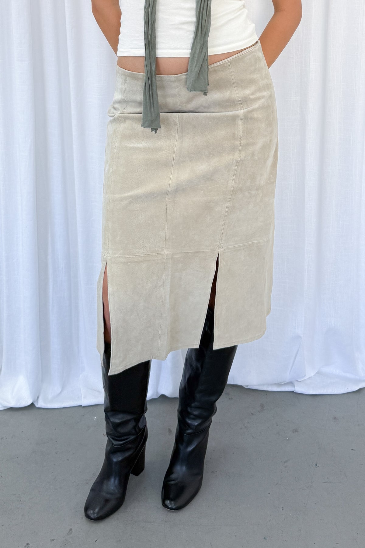 Beige Suede Skirt With Splits 2 - Size L