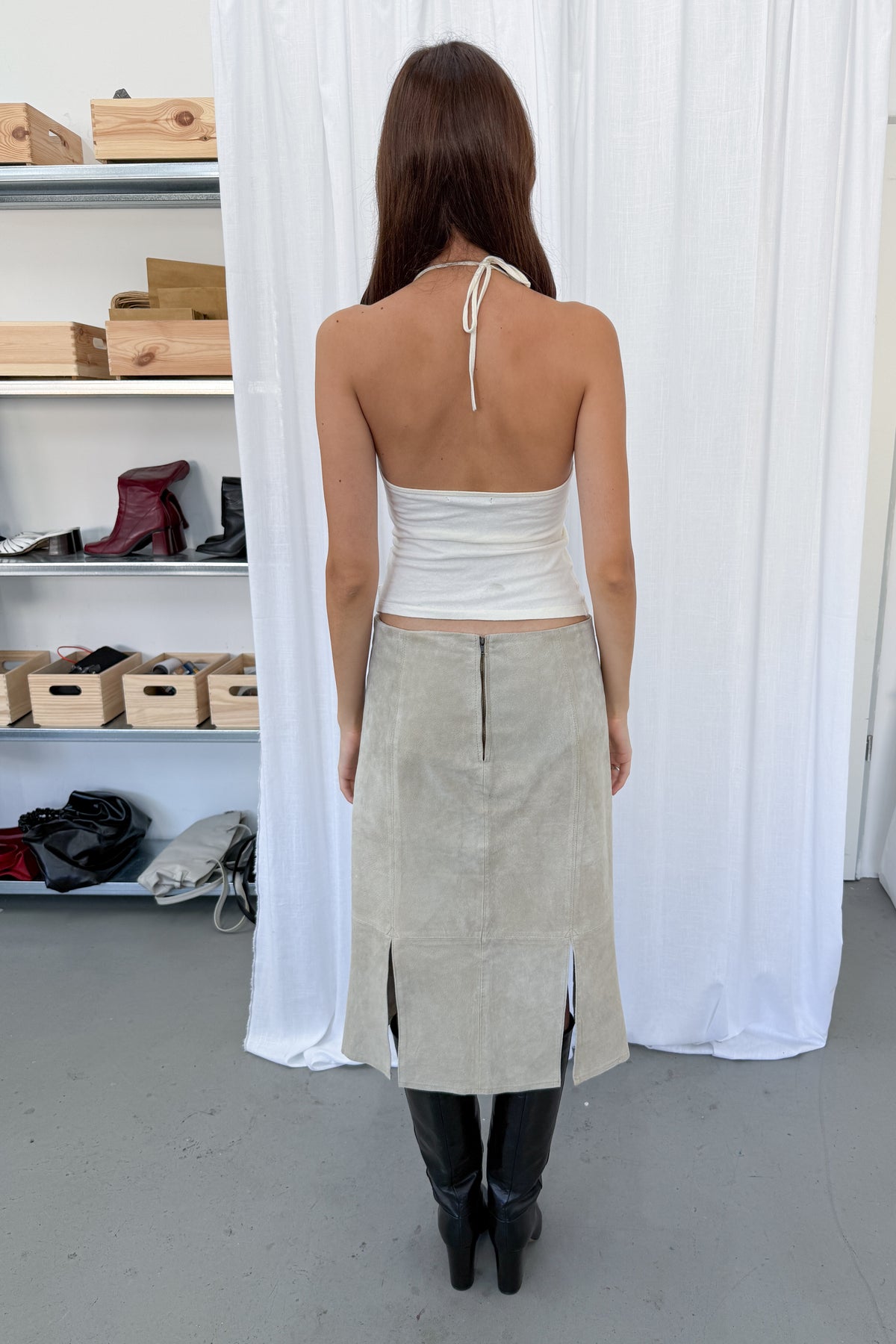Beige Suede Skirt With Splits 2 - Size L
