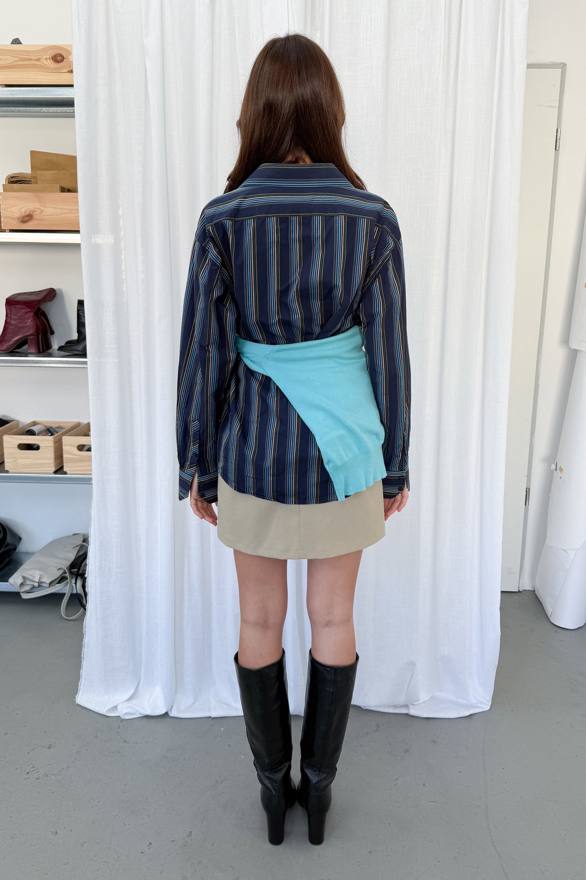 Striped Shirt Turqouise Beige - Size L