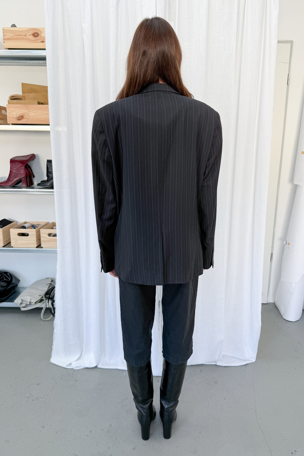 Oversized Blazer Dark Blue Striped - Size XL