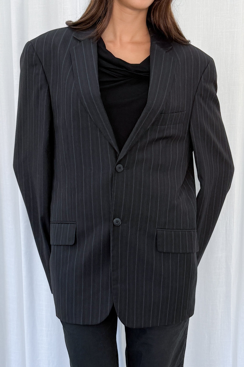 Oversized Blazer Dark Blue Striped - Size XL