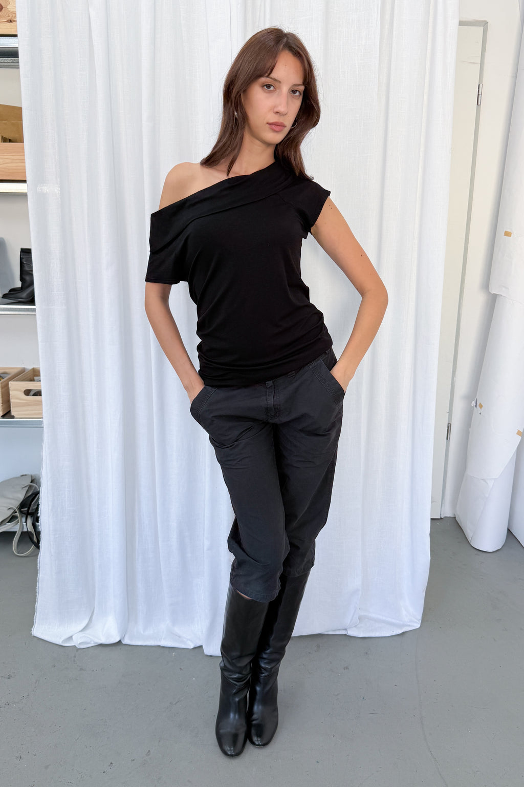Black Off The Shoulder Top Short Sleeve 2 - Size L
