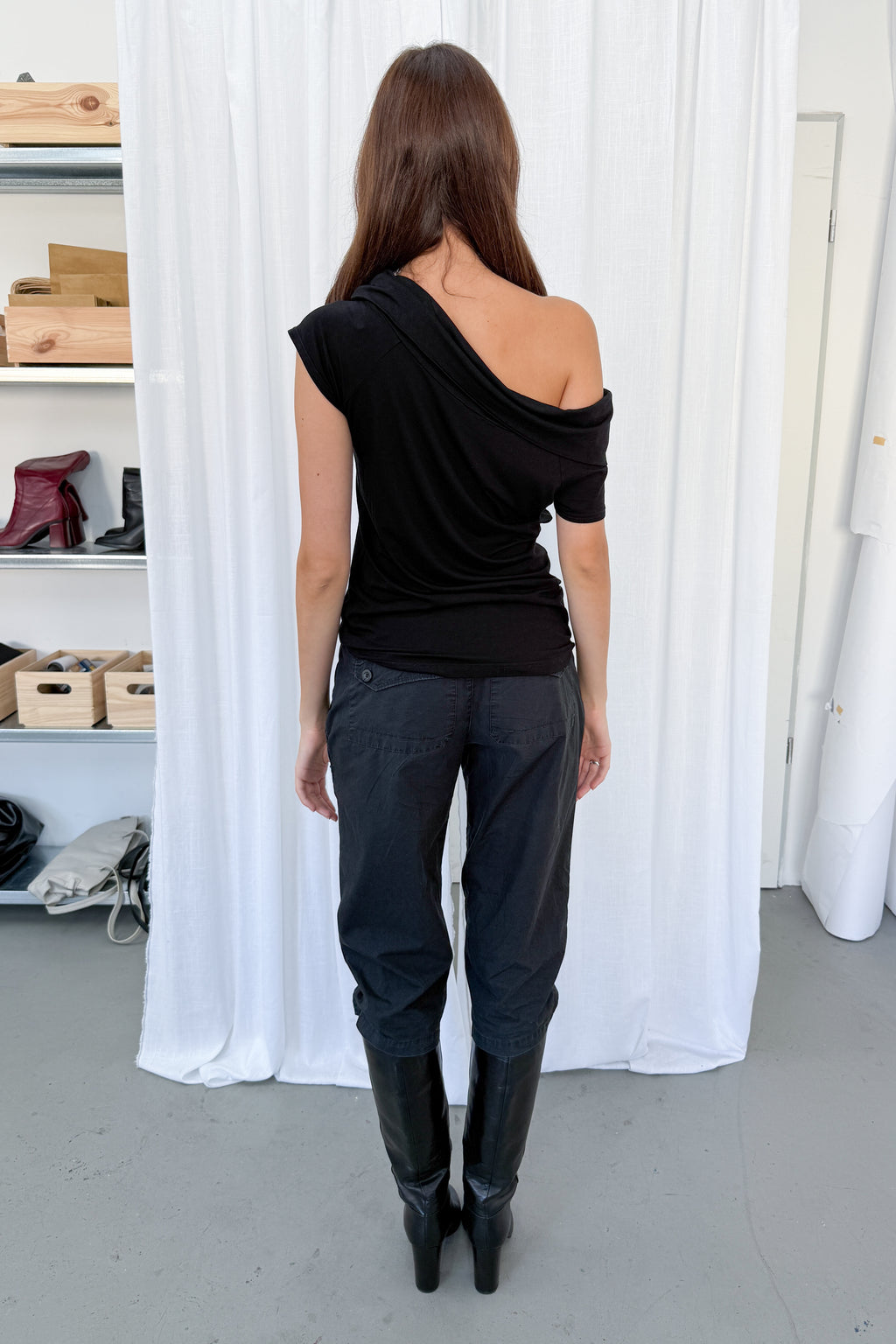 Black Off The Shoulder Top Short Sleeve 2 - Size L