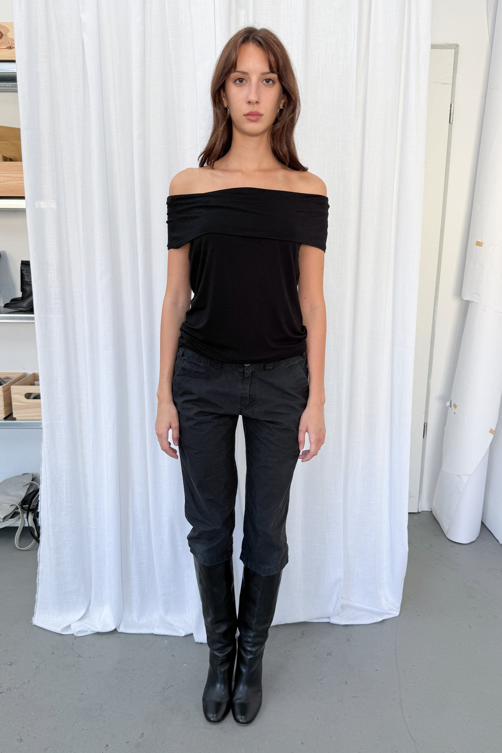 Black Off The Shoulder Top Short Sleeve 2 - Size L