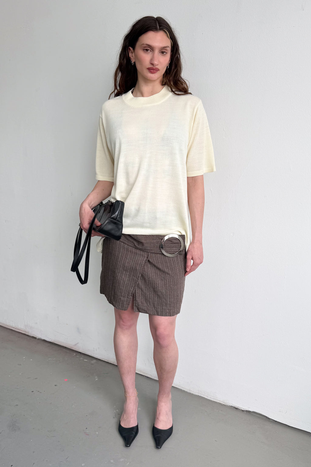 Brown Striped Skirt With Clasp - Size M