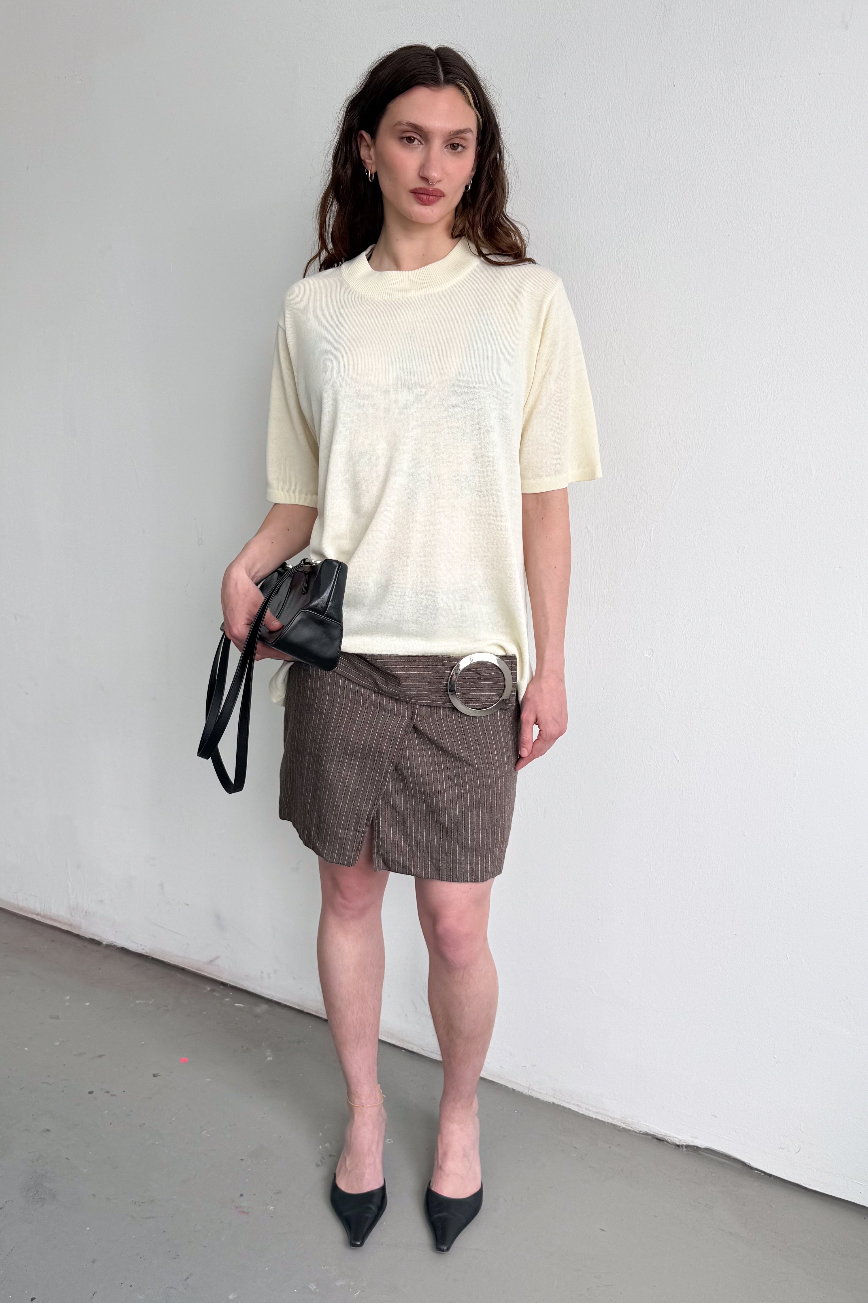 Brown Striped Skirt With Clasp - Size M