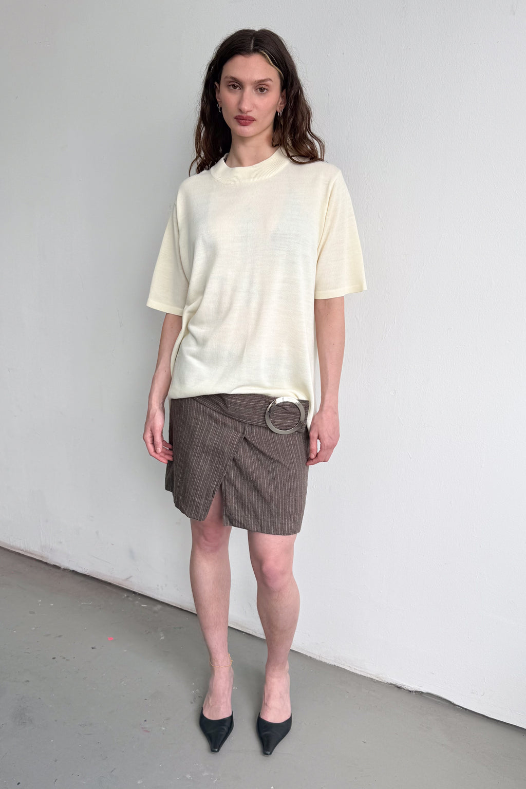 Brown Striped Skirt With Clasp - Size M
