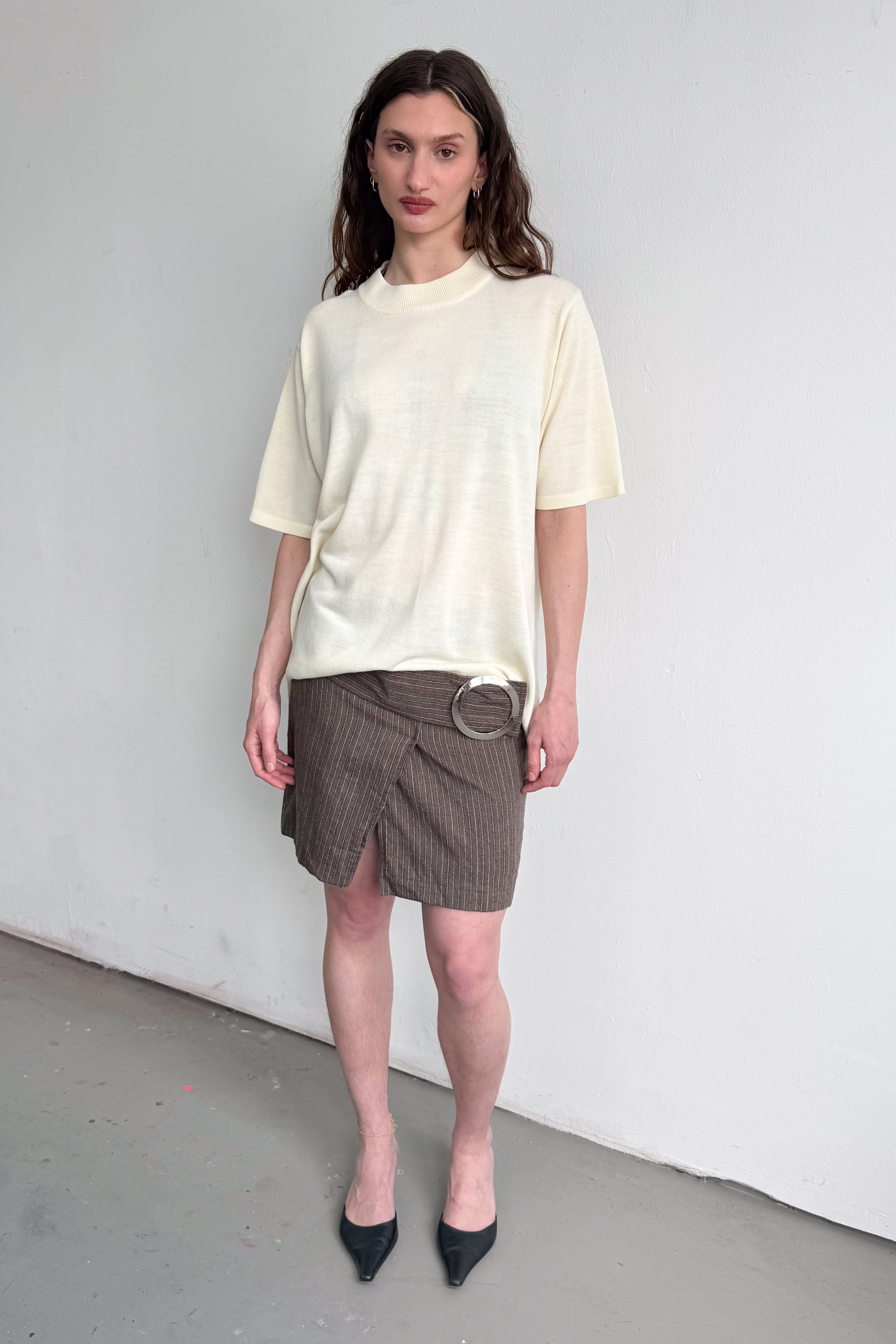 Brown Striped Skirt With Clasp - Size M