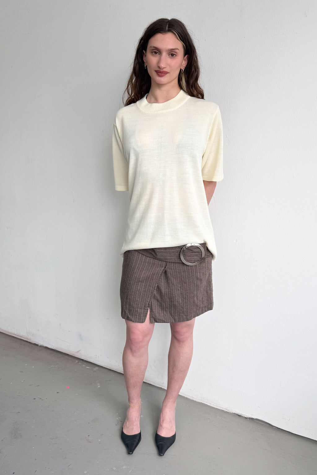 Brown Striped Skirt With Clasp - Size M