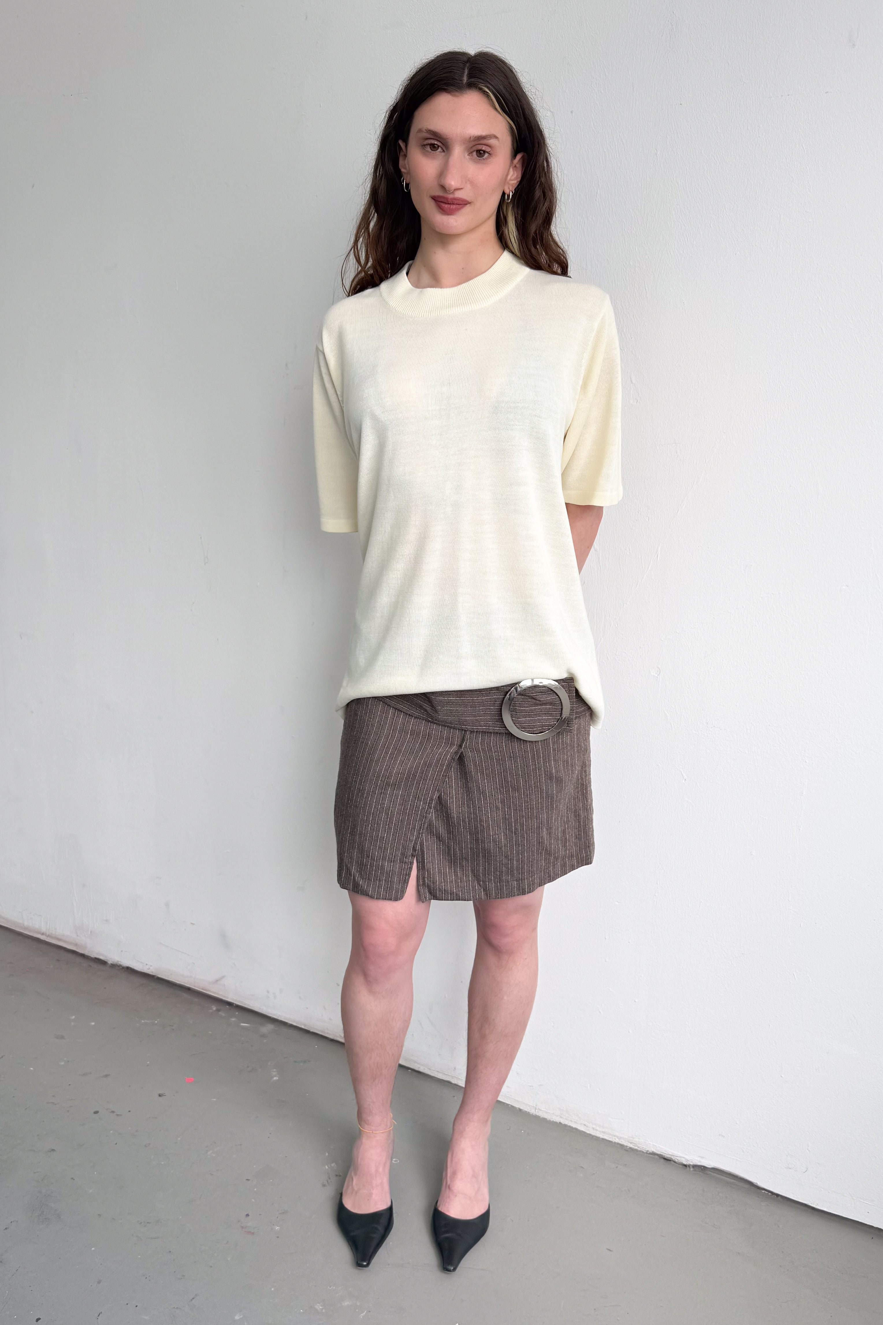 Brown Striped Skirt With Clasp - Size M